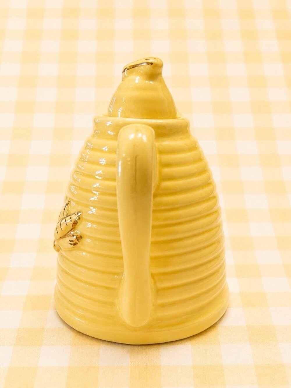 Vintage Beehive Honey Pot Yellow Ceramic Gold Bee Details 4.5” - Picture 3 of 10